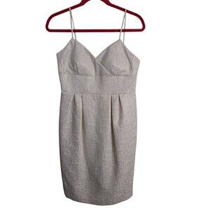 Eliza J Ivory Gold Jaquard Spaghetti Strap Empire Waist Cocktail Dress Size 8